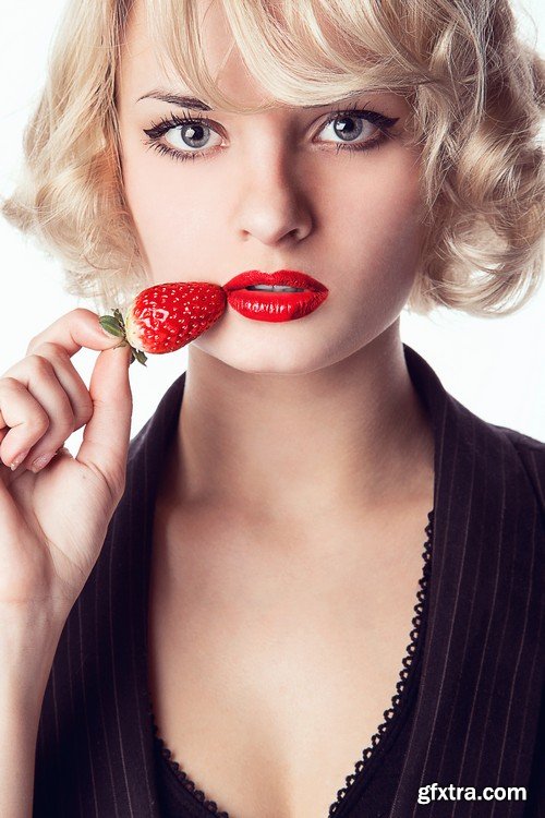 Stock Photos - Girl with strawberry, 25xJPG