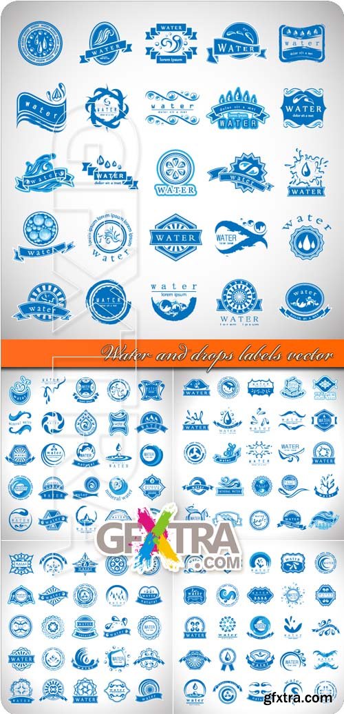 Water and drops labels vector