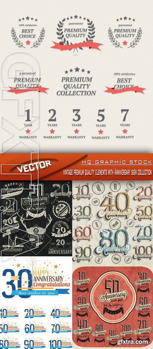 Stock Vector - Vintage premium quality elements with Anniversary sign collection