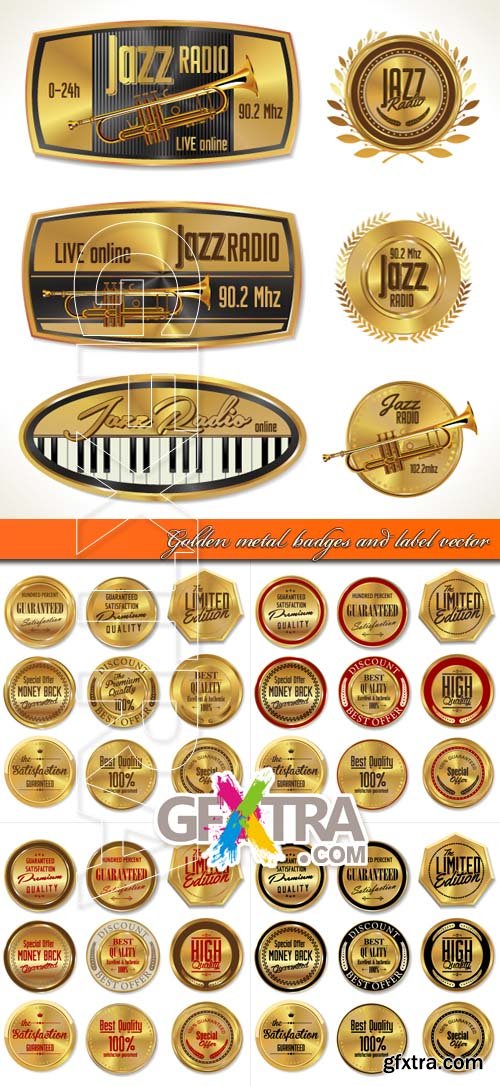 Golden metal badges and label vector