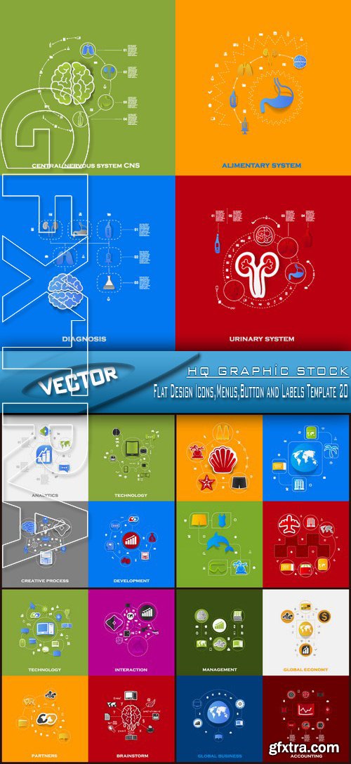 Stock Vector - Flat Design Icons,Menus,Button and Labels Template 20