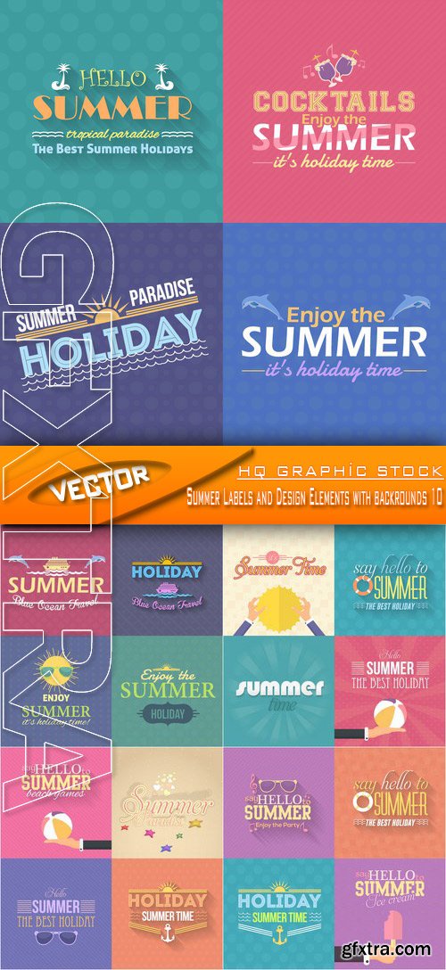 Stock Vector - Summer Labels and Design Elements with backrounds 10