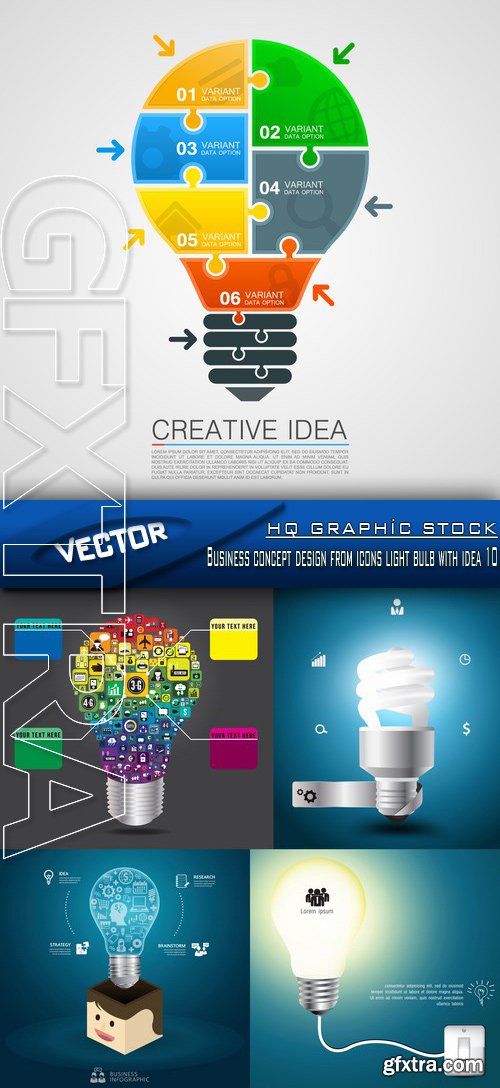 Stock Vector - Business concept design from icons light bulb with idea 10