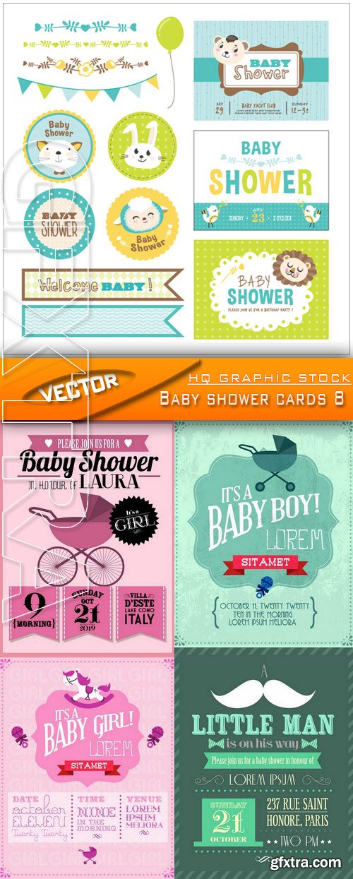 Stock Vector - Baby shower cards 8