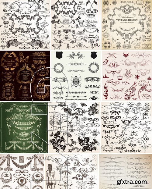 Stock Vectors - Calligraphic Design Elements 7, 25xEPS