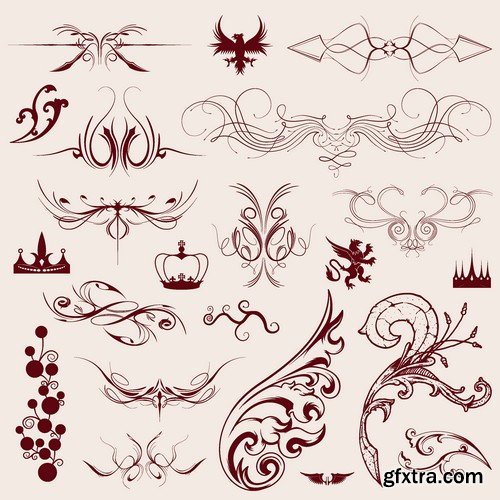 Stock Vectors - Calligraphic Design Elements 7, 25xEPS