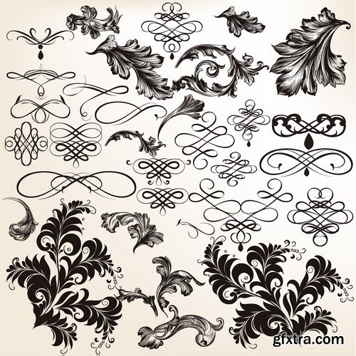 Stock Vectors - Calligraphic Design Elements 7, 25xEPS