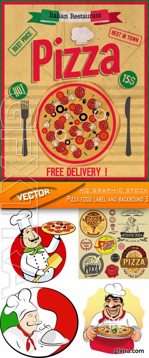 Stock Vector - Pizza food label and backround 3