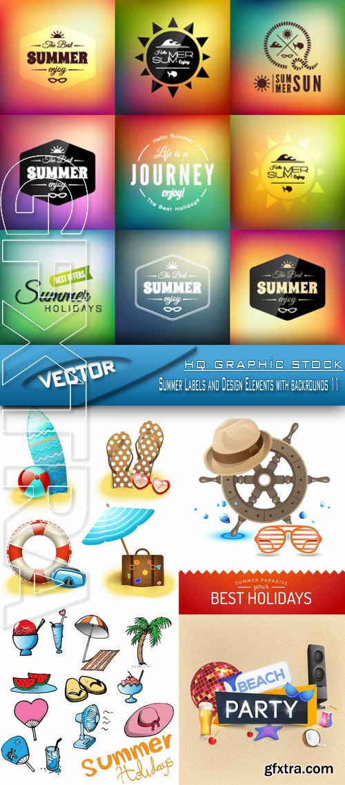 Stock Vector - Summer Labels and Design Elements with backrounds 11