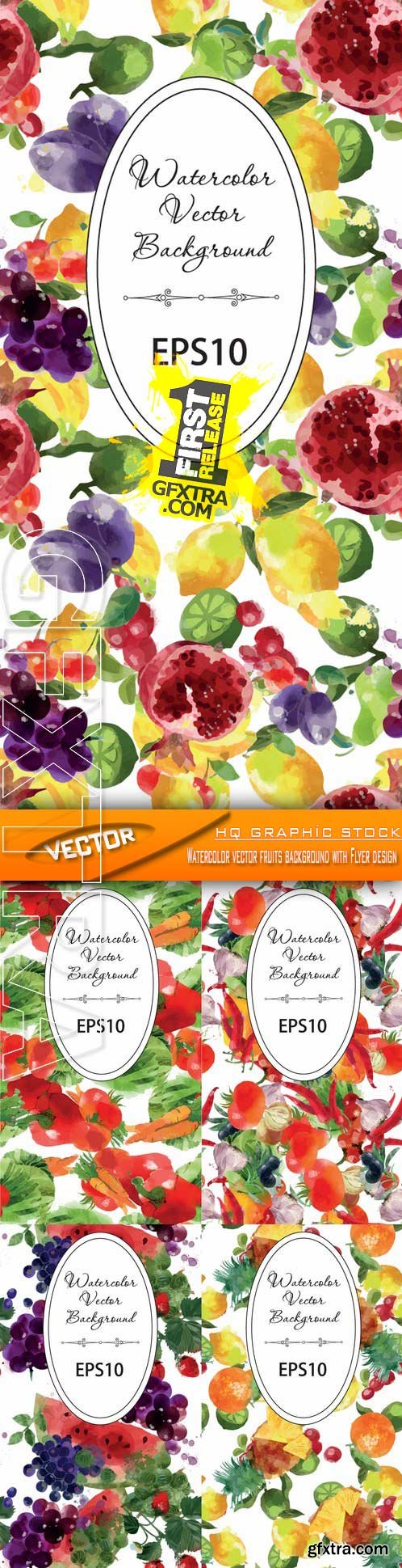 Stock Vector - Watercolor vector fruits background with Flyer design