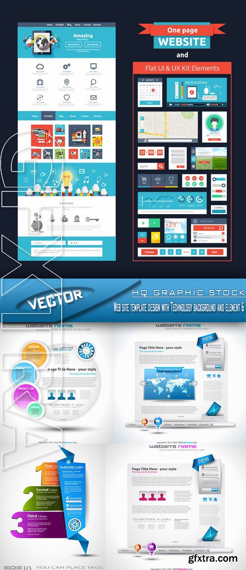 Stock Vector - Web site template design with Technology background and element 6