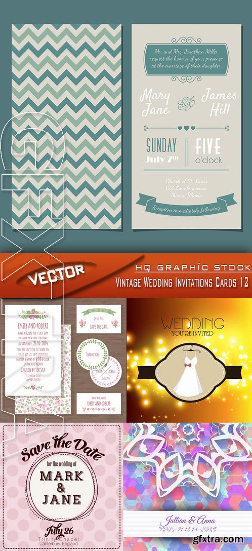 Stock Vector - Vintage Wedding Invitations Cards 12