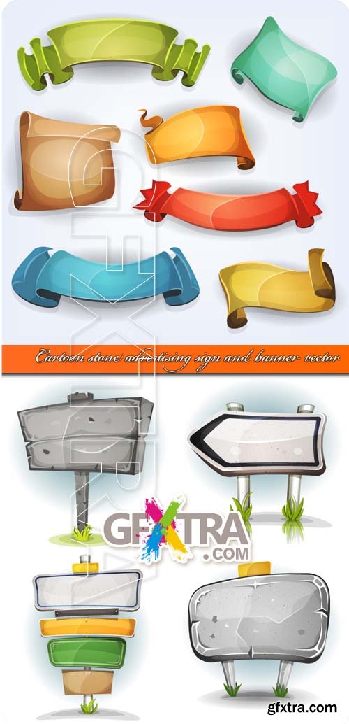 Cartoon stone advertising sign and banner vector