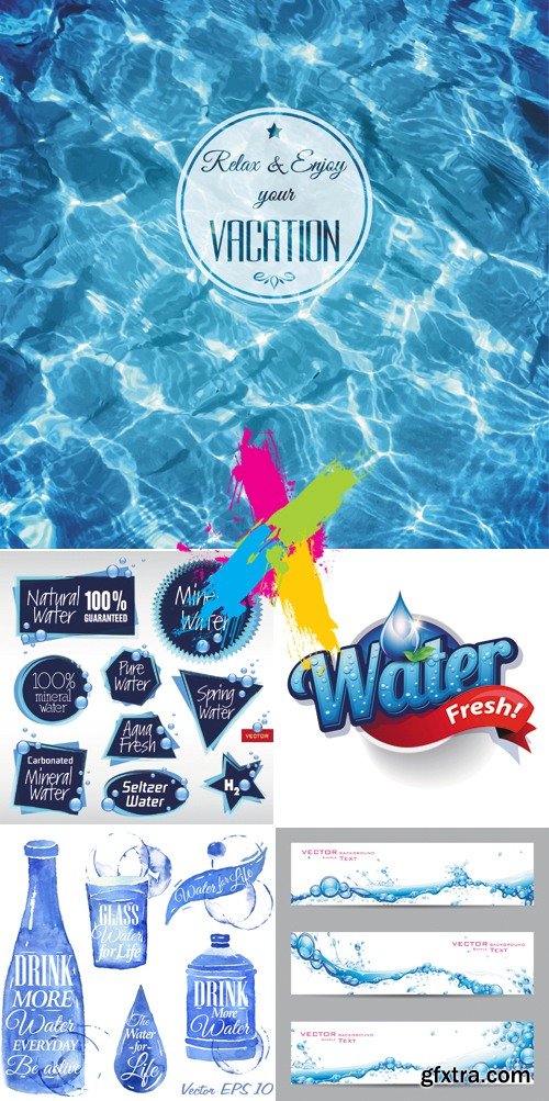 Water Labels, Banners, Backgrounds Vector