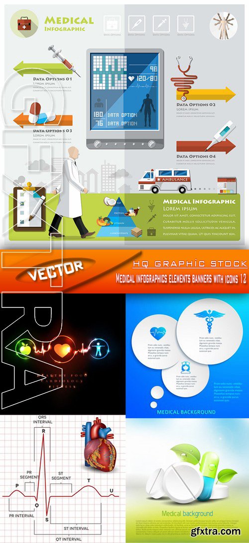 Stock Vector - Medical infographics elements banners with icons 12