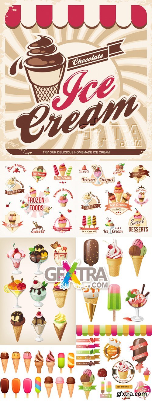 Ice Cream Icons & Backgrounds Vector