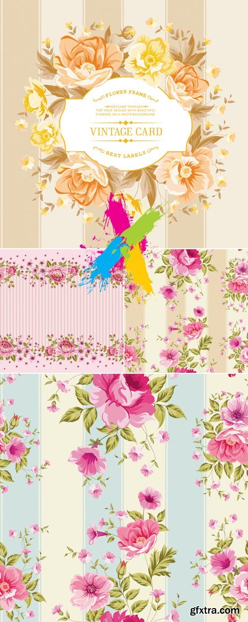 Vintage Cards with Roses Patterns Vector