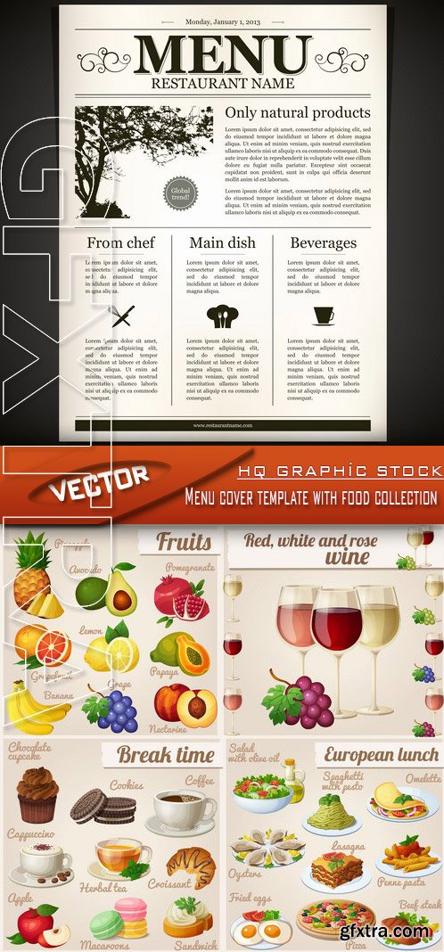 Stock Vector - Menu cover template with food collection