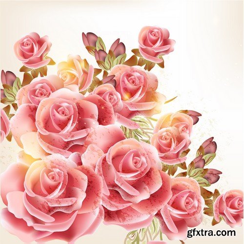 Stock Vectors - Rose, floral background, 25xEPS