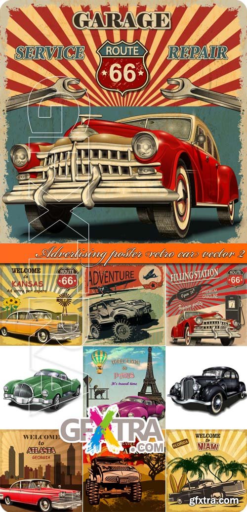 Advertising poster retro car vector 2