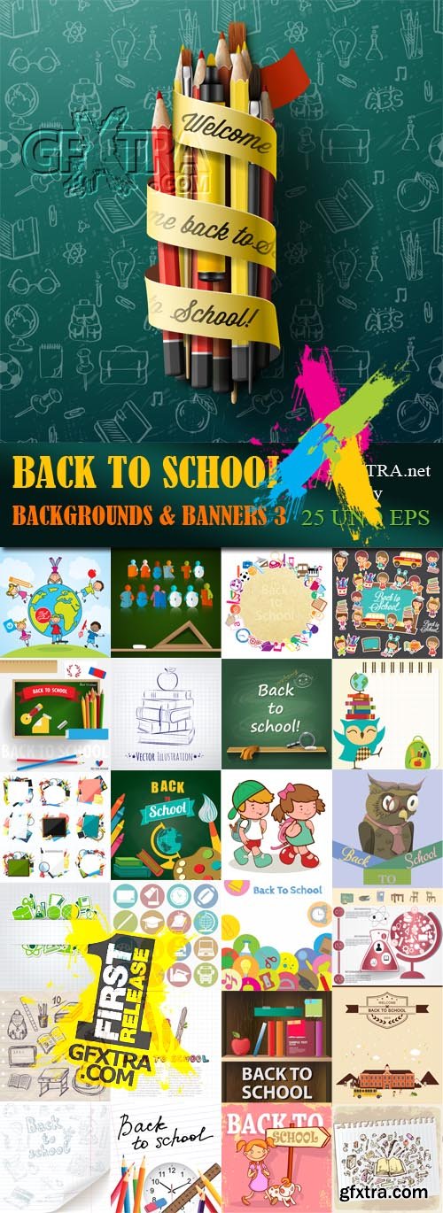 Back to school backgrounds and banners illustrations3, 25xEPS