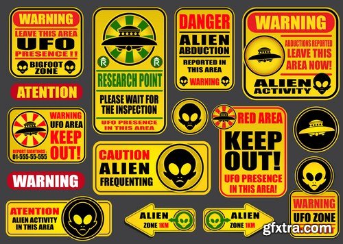 Zombie , Bigfoot & UFO Warning Signs - 25 Vector