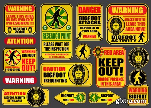 Zombie , Bigfoot & UFO Warning Signs - 25 Vector