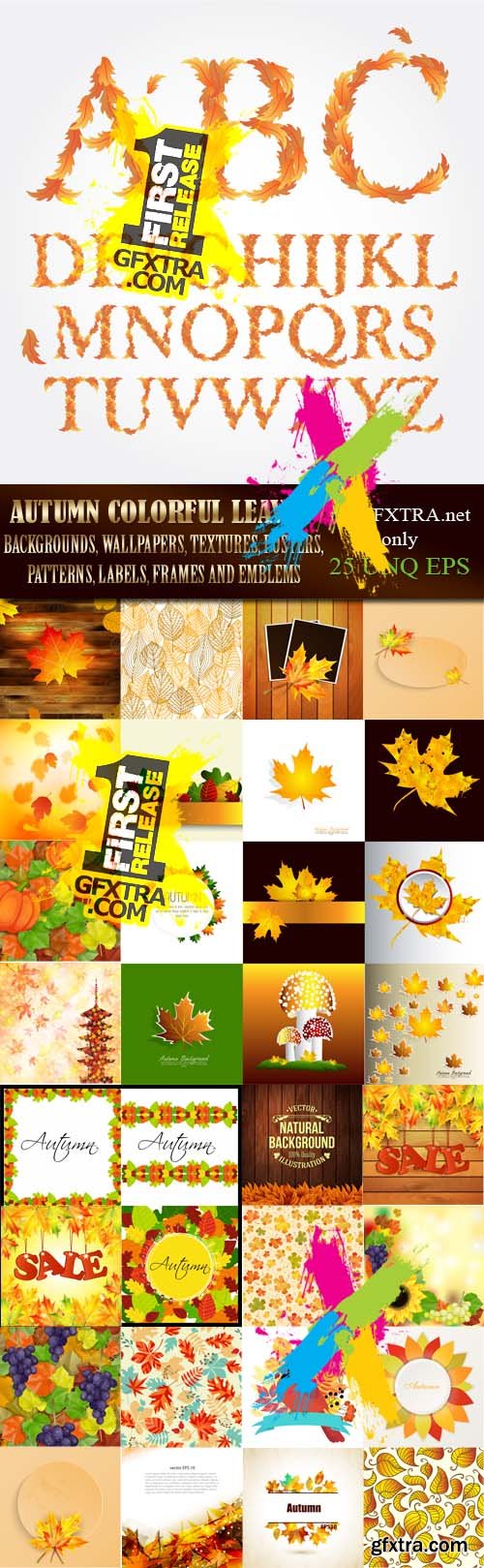 Autumn colorful leaves backgrounds, 25xEPS