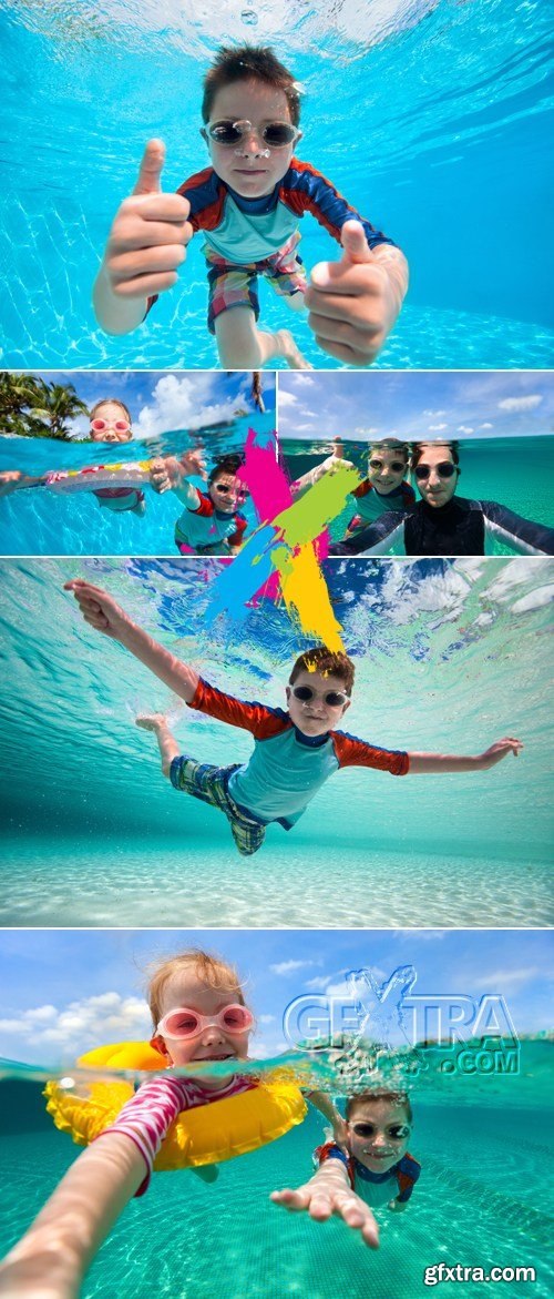 Stock Photo - Kids Swiming Underwater