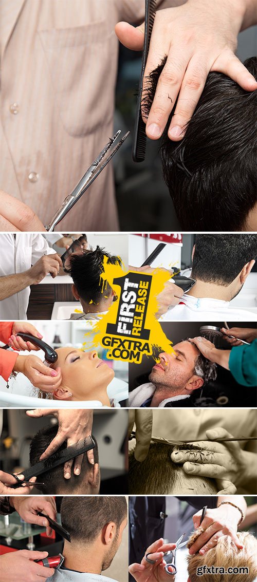 Stock Photo: Barber cutting hair