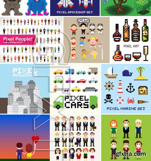 Stock Vectors - Pixel art, 25xEPS