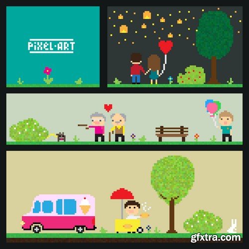 Stock Vectors - Pixel art, 25xEPS