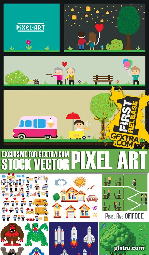 Stock Vectors - Pixel art, 25xEPS