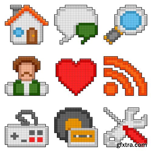 Stock Vectors - Pixel art, 25xEPS