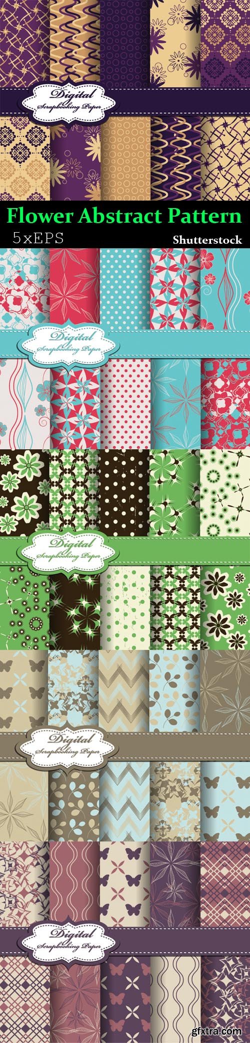 Set of Vector Flower Abstract Pattern Paper for Scrapbook