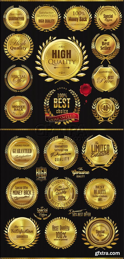 Golden Medals with Laurel Wreath Vector