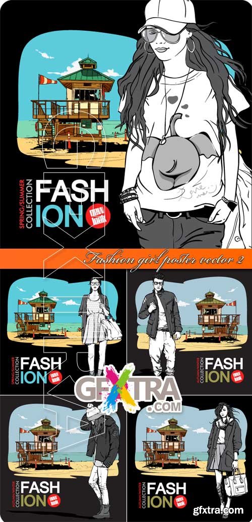 Fashion girl and guy poster vector 2