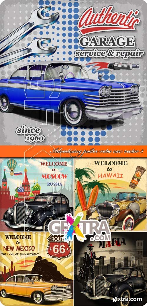 Advertising poster retro car vector 3