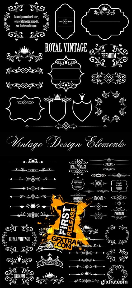 Vintage Design Elements on Black Background Vector 2