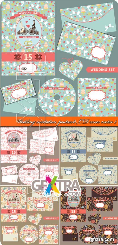 Wedding invitation postcard CD cover vector 3