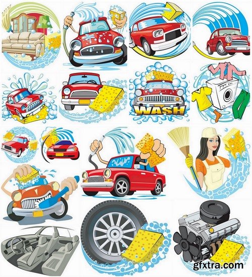 Car wash and Cleaning elements in vector from stock - 25 Eps