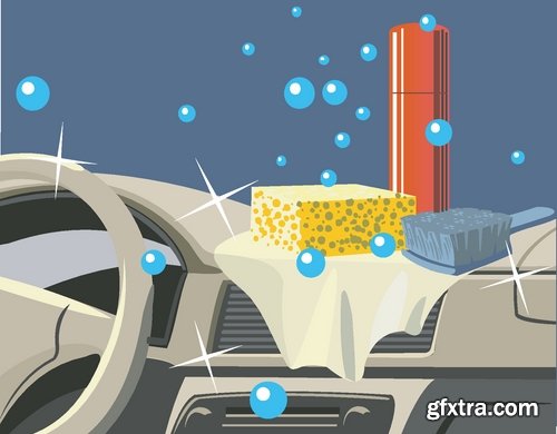 Car wash and Cleaning elements in vector from stock - 25 Eps