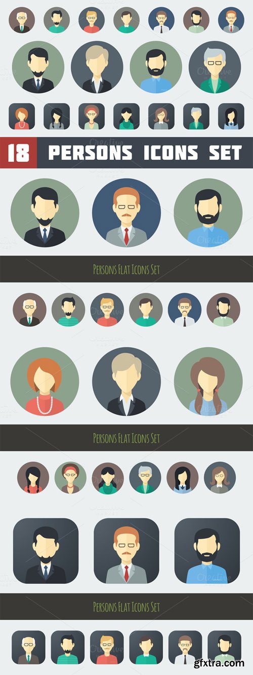 18 Flat Persons Icons Set 1