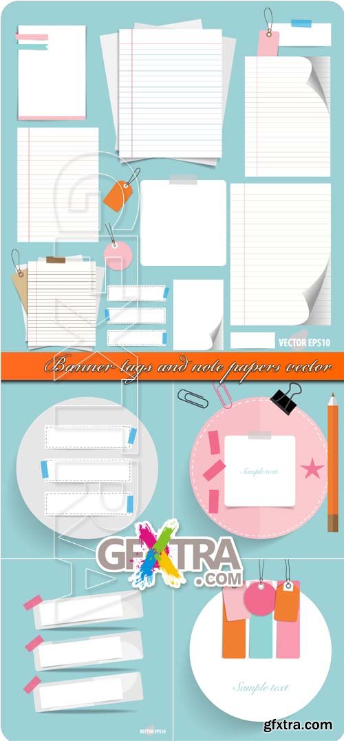 Banner tags and note papers vector