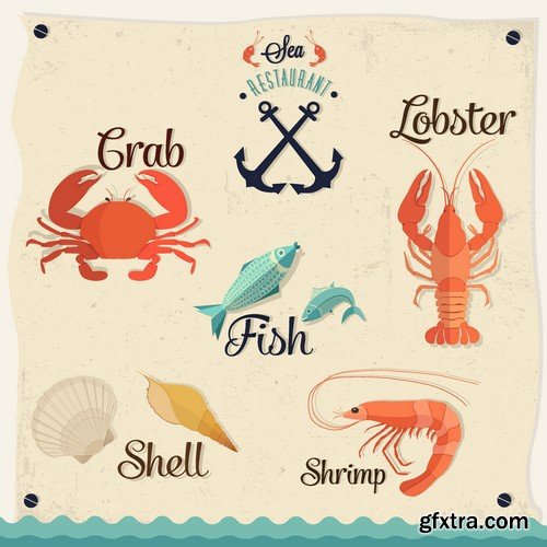 Stock Vectors - Seafood, 25xEPS