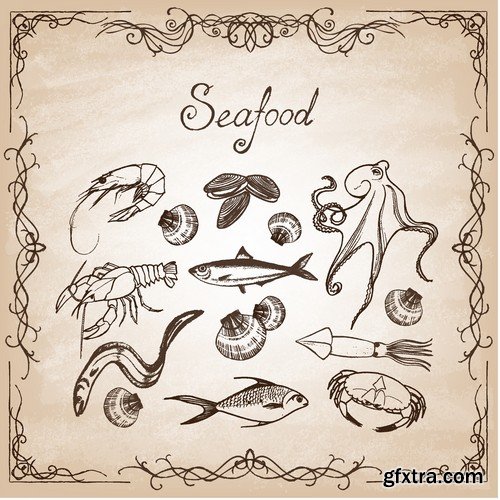 Stock Vectors - Seafood, 25xEPS