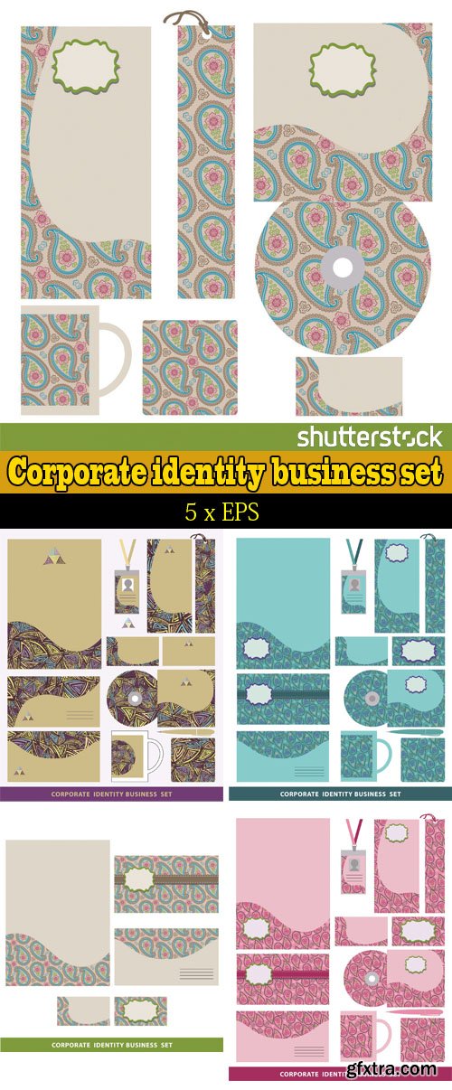 Corporate identity Business Set Design Template with Ethnic Paisley Pattern