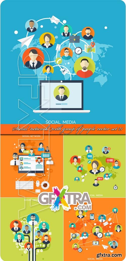 Social network with group of people vector set 21