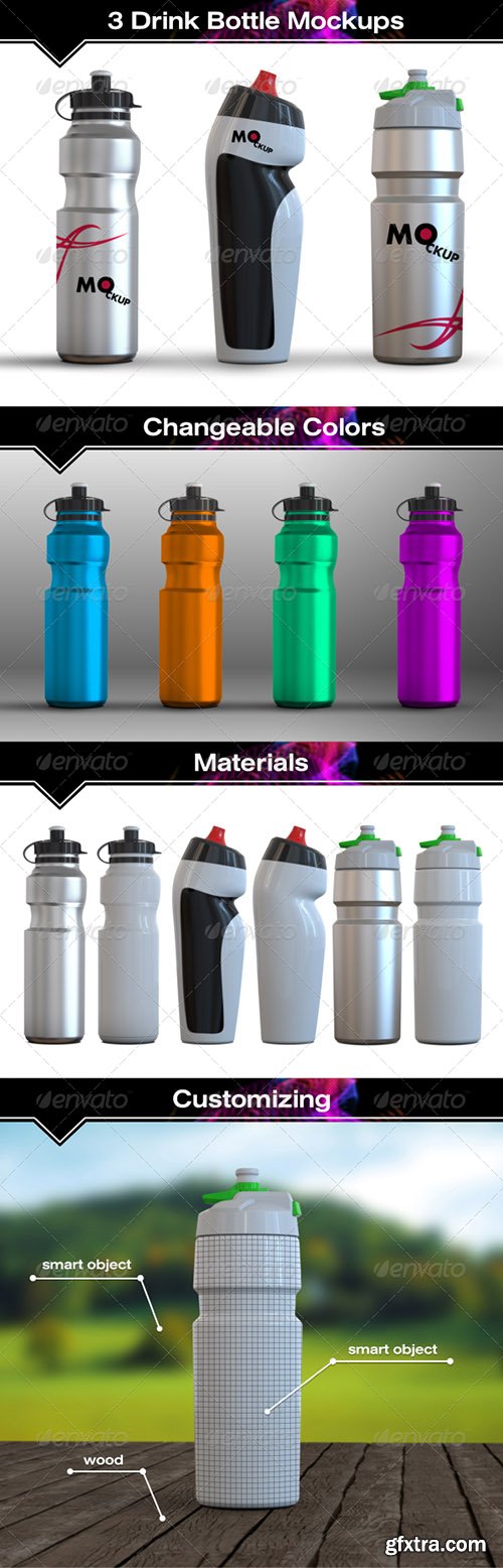 GraphicRiver 3 Drink Water Bottle Mockups 7807062