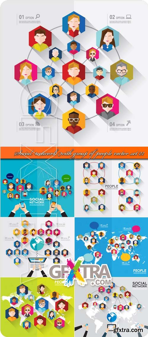 Social network with group of people vector set 22